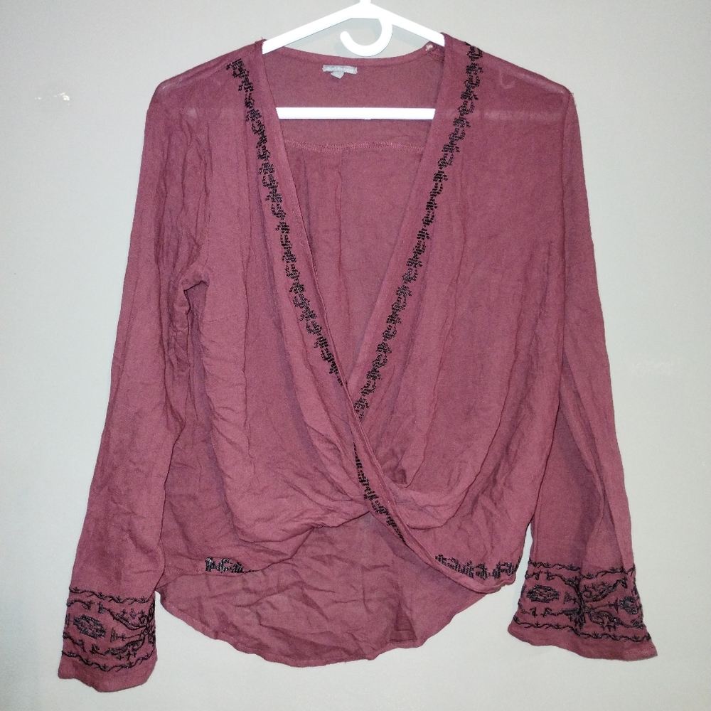 Charlotte Russe Burgundy Wrap Front Style Blouse